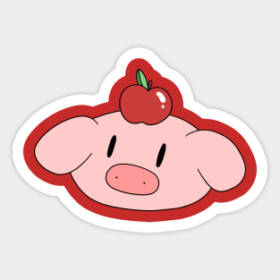 Red Apple Pig Face Sticker